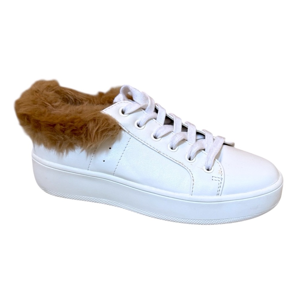 Steve Madden Brenner Faux Fur Trim Leather Outsole Sneakers White Size 6